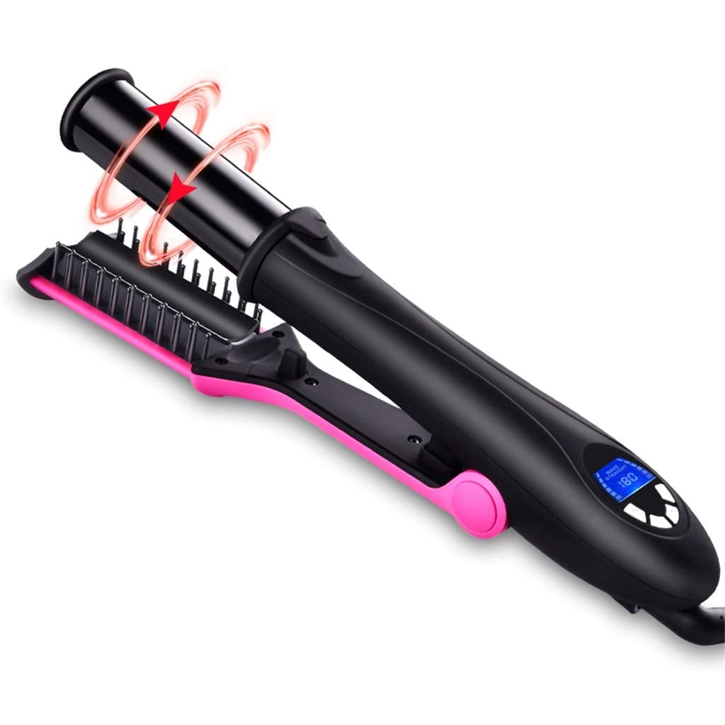 Automatic Rotating Styling Iron for Straightening & Curling, 2-in-1 Hair Styler with Polishing Cylinder for High Shine, 6 Heat Settings & Auto Shut-Off