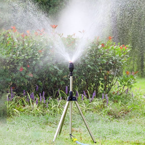 Automatic Rotating Tripod Sprinkler - 360° Lawn Irrigation System with Adjustable Height - Heavy Duty Metal Base Sprinkler for Large Yards, Gardens & Landscapes