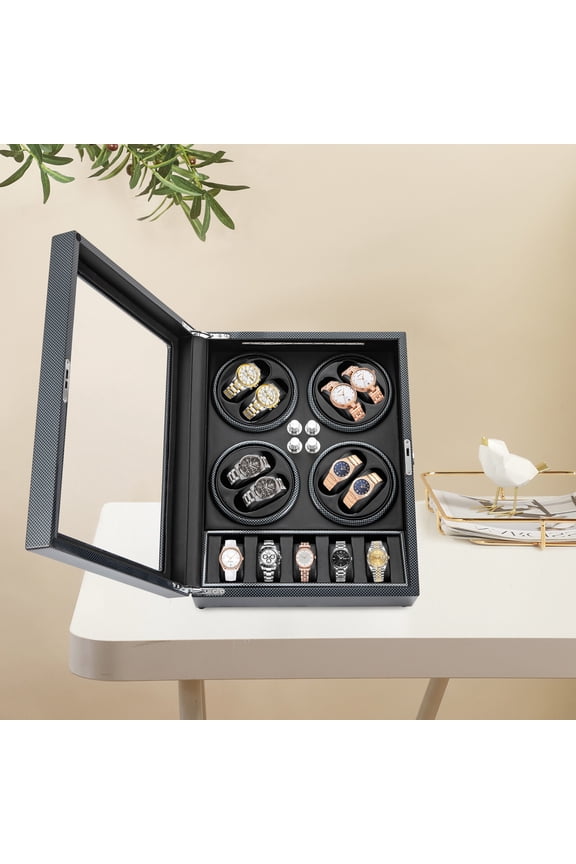 Automatic Rotation 8+5 Watch Winder Box Watch Display Box Storage Case w/ Lock