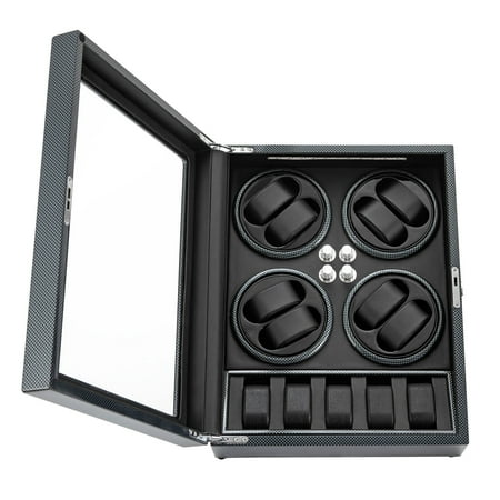 Automatic Rotation 8 Watch Winder Box w/5 Watches Display Storage Case LED Light