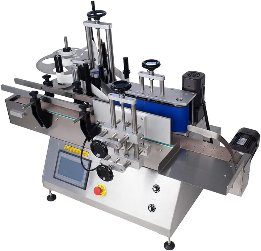 Automatic Round Bottle Labeling Machine 110V 50-100 pcs/min, 15-100mm(Label Height), 20-180mm(Label Length), Bottle Printing Adjustable Label Maker for Bottle Can and Wine