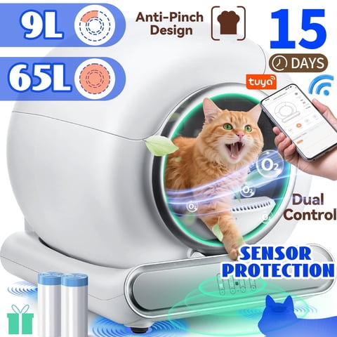 Automatic Self Cleaning Cat Litter Box Large 74L Smart Cat Litter Box with APP Control & Safety Sensors, for Multiple Cats, Includes 2 Rolls Liner Qvamodo