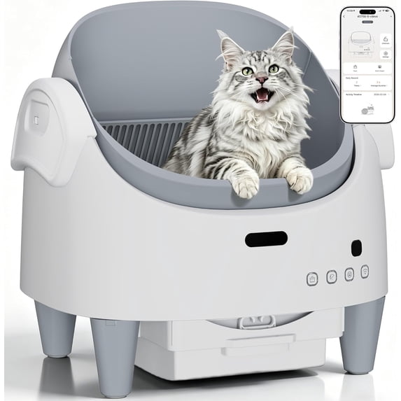 Automatic Self-Cleaning Cat Litter Box – Open-Top Electric Litter Box with App Control, 15-Layer Safety Protection, Adjustable Entry, Suitable for 1-3 Cats