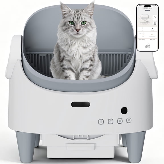 Automatic Self-Cleaning Cat Litter Box – Open Top, Smart App Control, Real-Time Health & Weight Tracking, Infrared Safety Detectors, Odor Isolation, Large Waste Bin, For Multiple or Large Cats