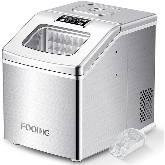 Automatic Self-Cleaning Ice Maker Machine Countertop, 24pcs in 13 Mins, Portable Compact Ice Maker with Ice Scoop& Basket, Stainless Steel, Perfect for Home/Kitchen/Office/Bar, Black /White