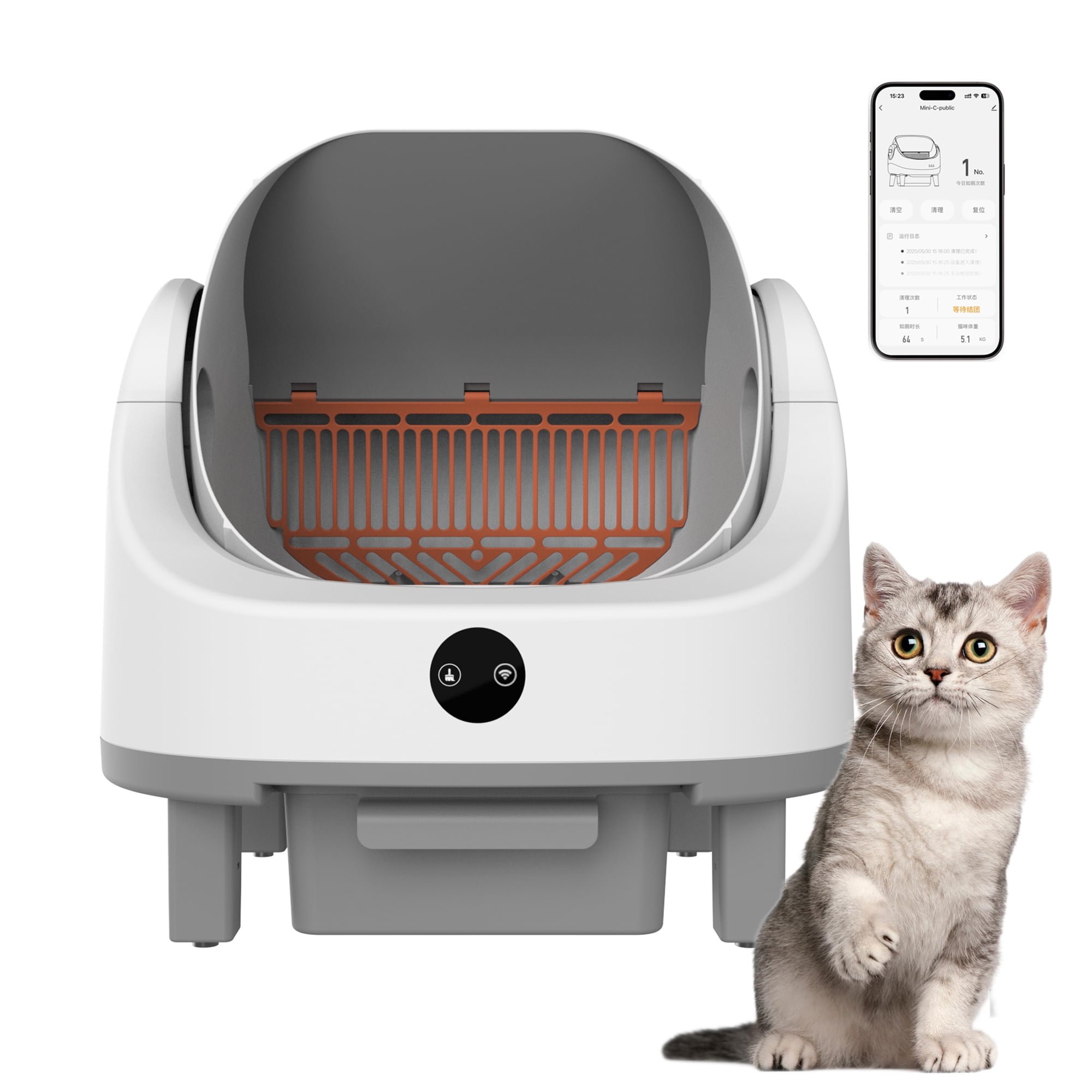 Automatic Self-Cleaning Litter Box with APP Control, Open-Top Design for Cat Safety, 9L Odor-Free Waste Bin, Multi-Layer Safety Protection, for Cats 3-22 Lbs