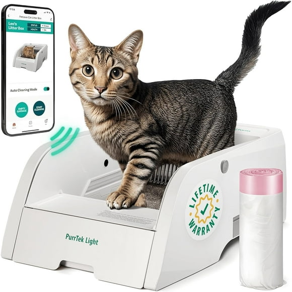 Petcove Automatic Litter Box for Cats with App Control – Self Cleaning, Odor Control, Quiet Auto Cat Litter Box for Multiple Cats - Light
