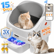 Automatic Self Cleaning Litter Box for Multiple Cats, 100L+11L Large Capacity, APP Remote Control with Health Monitoring, Odor Control, Quiet Operation, Included 2 liners, White