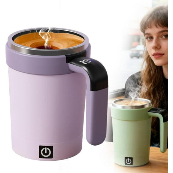 Automatic Self-Stirring Coffee Mug with Lid, USB Charging Smart Mixing Cup with Temperature Display, Stainless Steel Insulated Electric Mixing Cup for Coffee, Tea, and Protein Powder