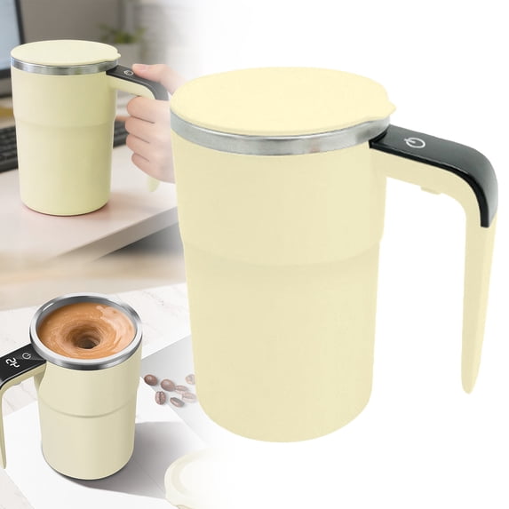 Automatic Self-Stirring Coffee Mug, Rechargeable 13.5oz Stainless Steel Travel Cup, Spill-Resistant, Ergonomic Handle, Double-Wall Insulated, Suitable for Coffee, Protein Shakes, and Other Beverages