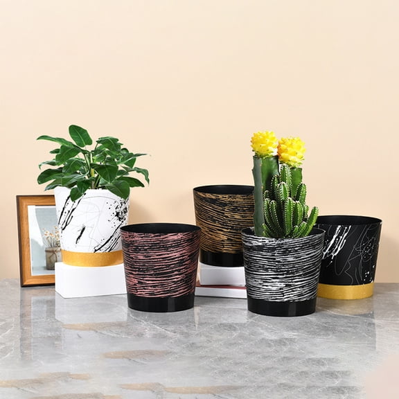 Automatic Self-Watering Plastic Flower Pot - Floral Printed Indoor Outdoor Planters for Roses/Herbs, Gardening Pot with Built-In Water Reservoir, Durable Lightweight Home Garden Planters, 9*8in, C