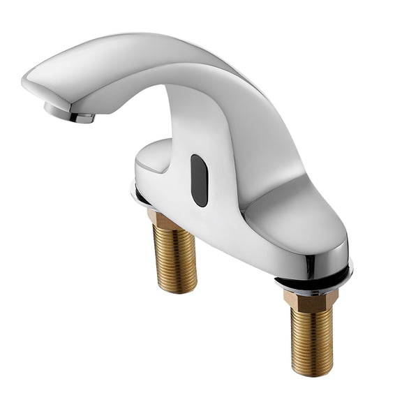Touchless Bathroom Sink Faucet, Automatic Motion Sensor Restroom Toilet Faucet Cold Water with Hole Cover Plate, Battery Operated for 9/16 in Pipe Commercial Lavatory,Chrome Plated Silver