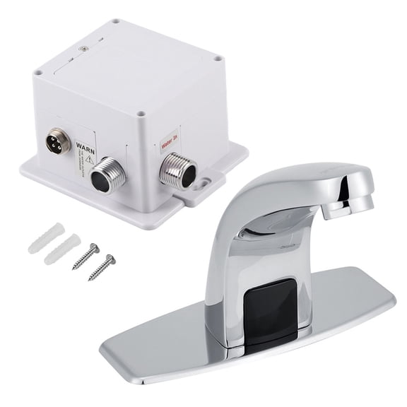 Automatic Sensor Faucet - Touchless Infrared Motion Sensor Water Tap For Kitchen & Bathroom Sink, Zinc Alloy With Brass Valve, Chrome Finish, Battery Powered (4 AA Not Included), Includes Control Box