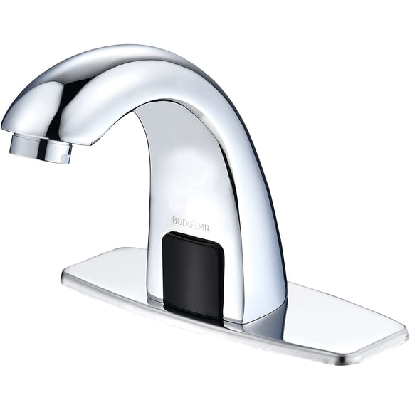 Automatic Sensor Touchless Bathroom Sink Faucet, Chrome Vanity Faucets,Hands Free Battery Powered Modern Vanity Tap with Deck Plate, Control Box and Temperature Mixer