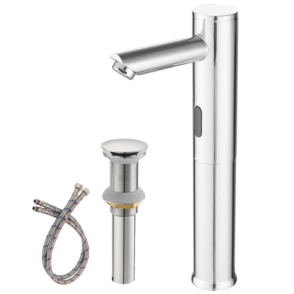 Automatic Sensor Touchless Vessel Sink Faucet Polished Chrome Single Hole Bathroom with Pop Up Drain