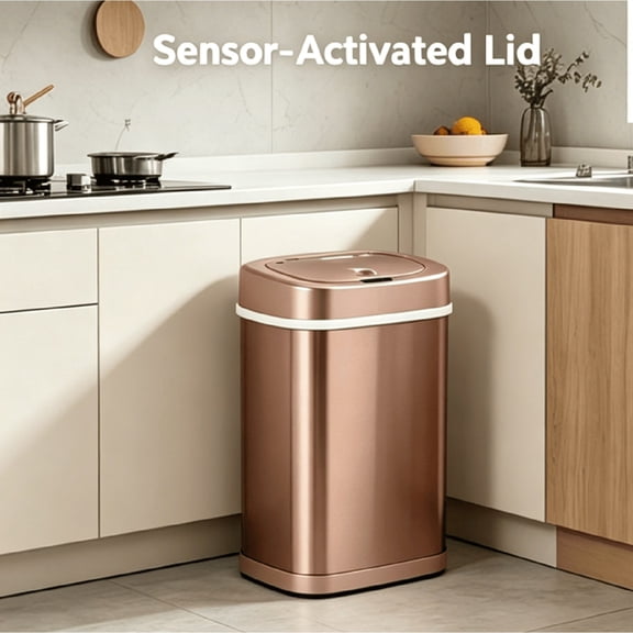 Automatic Sensor Trash Can, Stainless Steel Touch-Free Garbage Bin with Odor Sealing Lid, Waterproof Smart Waste Bin for Kitchen Bathroom Bedroom Office Home Indoor Use