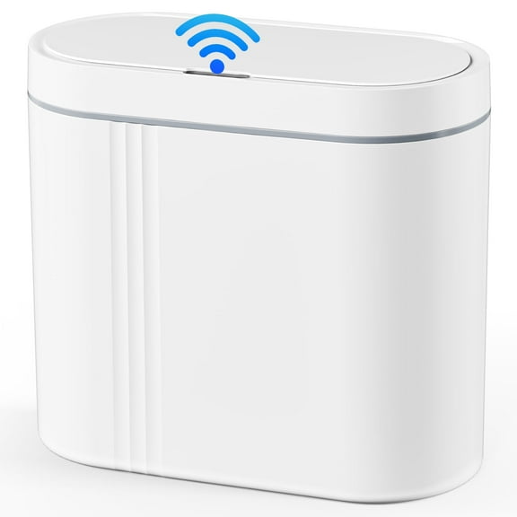 TINANA Automatic Sensor Trash Can: 3.7 Gallon Plastic Garbage Bins, 14L Waterproof Touchless Slimline Wastebasket for Bathroom, Bedroom, Kitchen, Office, White