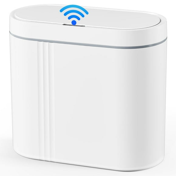 TINANA Automatic Sensor Trash Can: 3.7 Gallon Plastic Garbage Bins, 14L Waterproof Touchless Slimline Wastebasket for Bathroom, Bedroom, Kitchen, Office, White