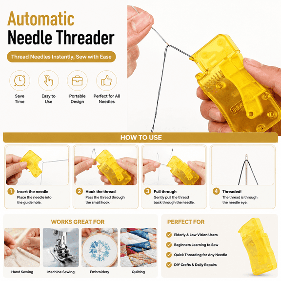 Automatic Sewing Needle Threader, Portable Needle Threading Tool for Hand and Machine Needles, Sewing Accessory for Clothing Repairs and DIY Crafts