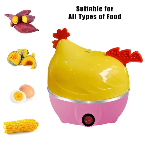 Automatic Shut Off Breakfast Machine, Electric Multifunctional Chicken Shape Egg Cooker, 7 Egg Capacity with Hard Boiled Eggs Po功能 - 粉红色 美规 - 厨房小工具 for 早餐, 日常烹饪