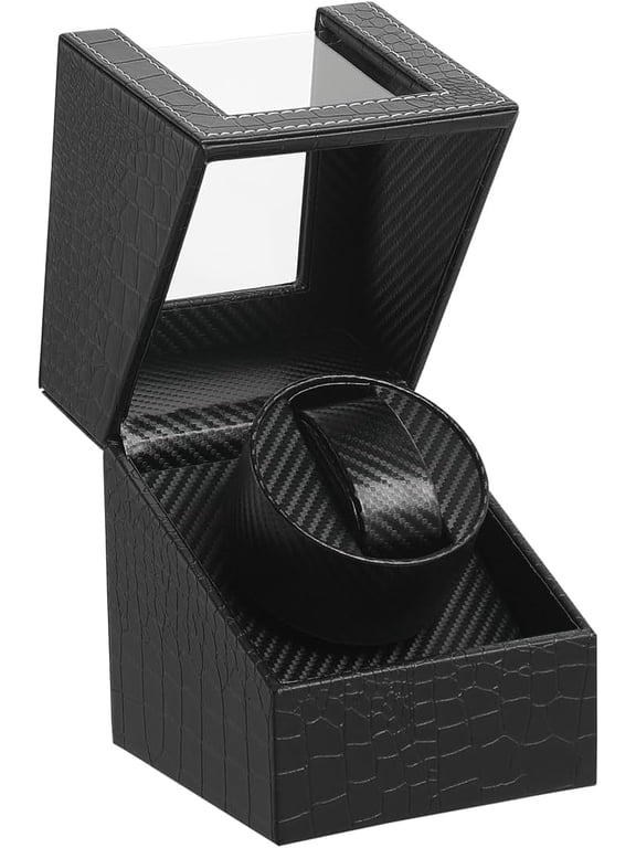 Automatic Single Watch Winder with Quiet Japanese Motor,AC Adapter or Battery Powered,Premium Leather Exterior and Soft Flexible Watch Pillows for Men's and Women's Watches
