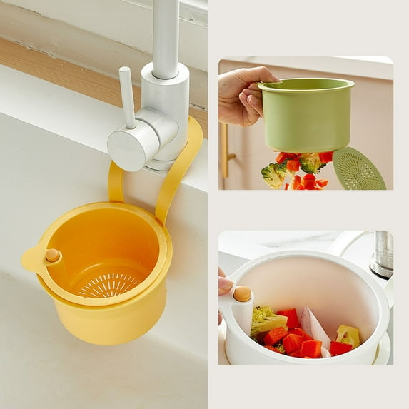 Automatic Sink Strainer Basket Self-Cleaning Kitchen Food Waste Catcher with Press-to-Dump Design,Hanging Garbage Collector for Easy Leftover Disposal Clog Prevention