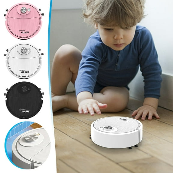 Automatic Smart Sweeping Robot Toy for Kids & Pets - USB Rechargeable, Low Noise, Large Battery, Obstacle Avoidance, Wood/Tile Floor Cleaner with Side Brushes & Mop (18x18x5.4cm)
