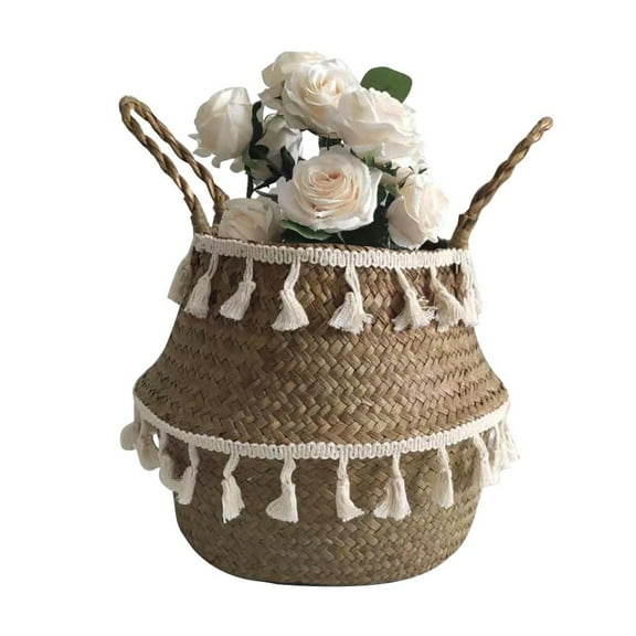 Seagrass Wicker Basket Flower Pot for Indoor and Outdoor Plants, Professional Folding Storage Decoration for Home and Garden