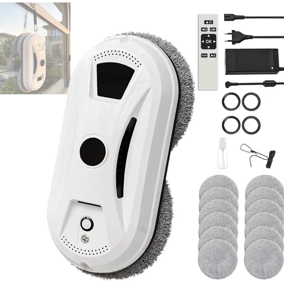Automatic Smart Window Cleaning Robot, 3000Pa Suction Window Cleaner with Mimetic Dual-Disc Scrubbing, AI Path Planning for High-Rise Home Frameless Glass, Mirror, 90mm Thin
