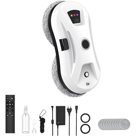 Automatic Smart Window Cleaning Robot with Remote Control Electric Glass Wall Cleaner, Safety Rope, Dual Rotary Mop Pads for Home Indoor/Outdoor & High-Rise Windows