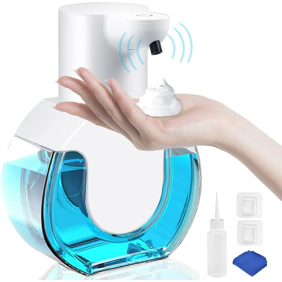Automatic Soap Dispenser, Foaming Soap Dispenser Touchless 420ml/14.2oz with Cleaning Towels, Hand Free Smart Automatic Foam Liquid Soap Dispenser for Bathroom or Kitchen, White