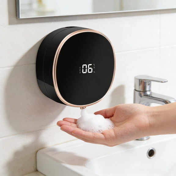 Automatic Soap Dispenser Liquid Bathroom: Wall Mount Rechargeable Touchless Adjustable Auto Smart Electric Plastic White Soap Dispenser with Clock - Kitchen - Hand Dish Lotion,Black