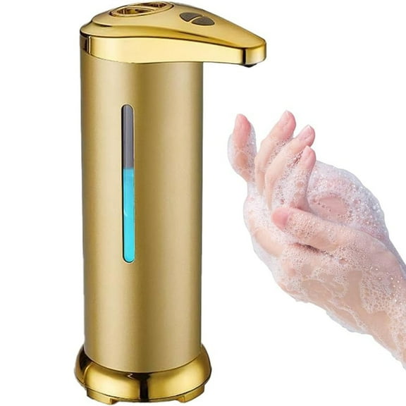 Automatic Soap Dispenser, Stainless Steel Touchless Pump, Equipped Infrared Motion Sensor and Waterproof Base, Smart Liquid Soap Dispenser for Bathroom Kitchen School Hotel Gold
