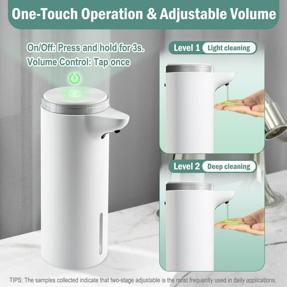 Automatic Soap Dispenser Touchless - Shampoo and Conditioner Dispenser, IPX7 Waterproof - Adjustable Volume for Thick & Thin Liquid - Rechargeable Hand Soap Dispenser for Kitchen Bathroom, White