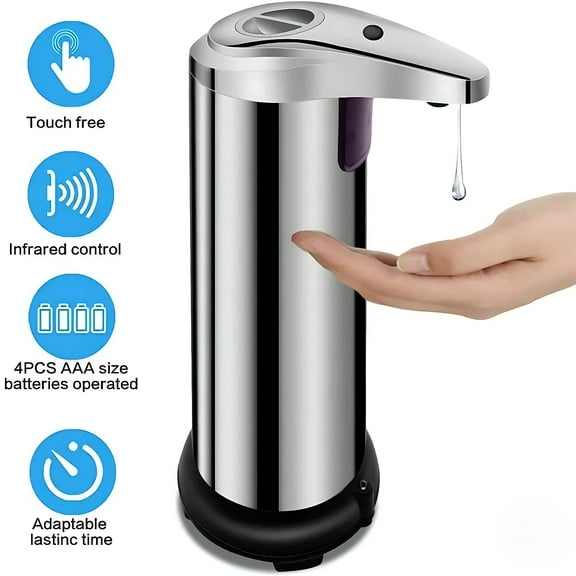 Automatic Soap Dispenser  Touchless Smart Sensor with 3 Adjustable Levels, Stainless Steel Design, Waterproof Base for Bathroom, Kitchen, School, Hotel, and Commercial Use