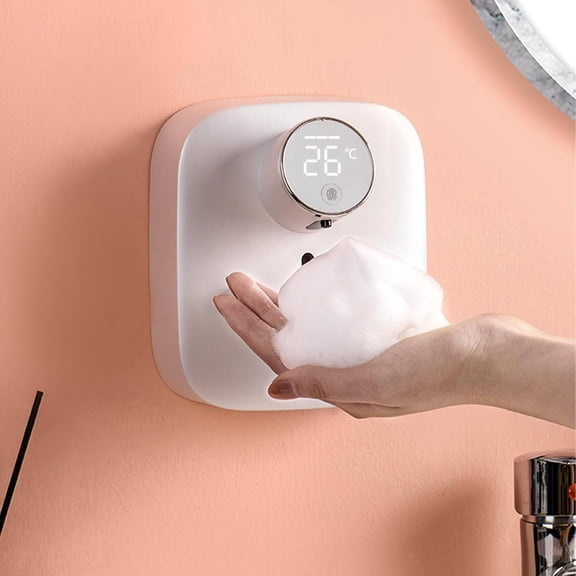 Automatic Soap Dispenser Touchless,Soap Dispenser for Kitchen Sink,Foaming Soap Dispensers-Rechargeable, Adjustable Volume with Digital Display & Temperature (White)
