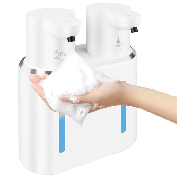 Automatic Soap Dispenser Touchless Wall Mounted,AILKIN 27oz/800ml 4 Gears Adjustable Waterproof Rechargeable Dual Head Foaming Dish Foam Soap Dispenser for Bathroom,Countertop,Sink,KitchenFoam)