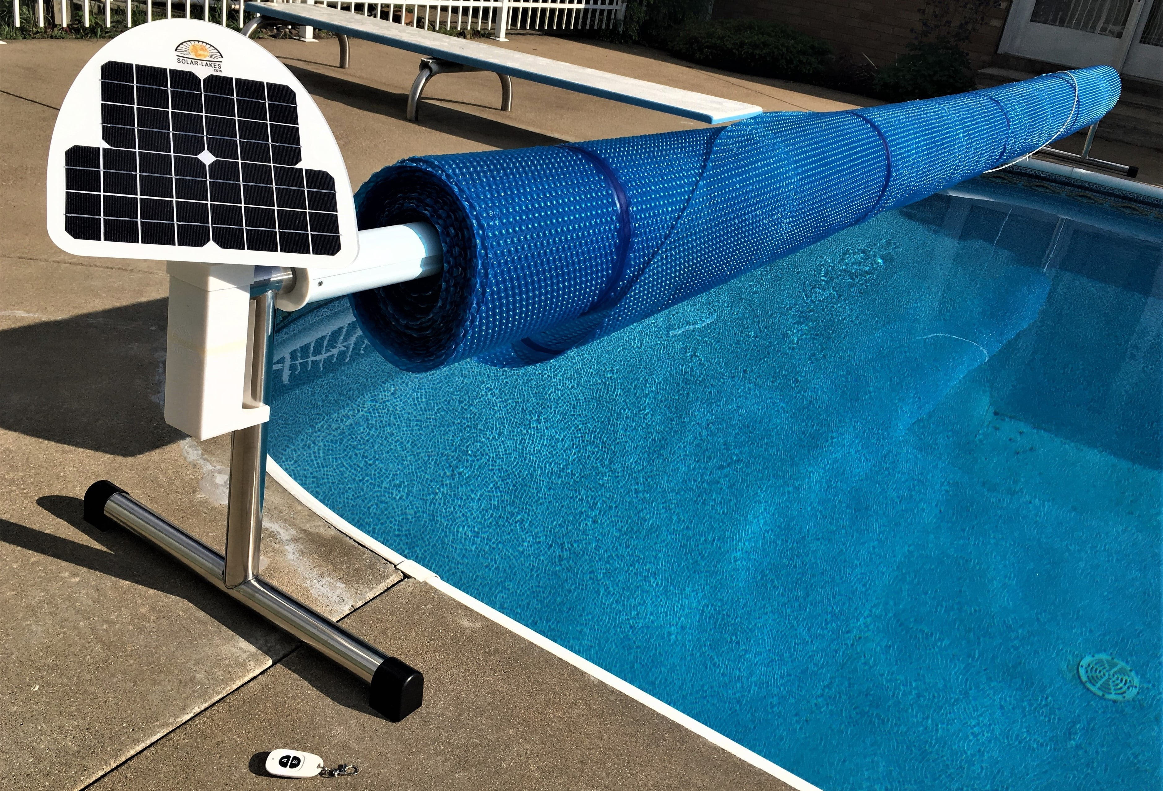 Automatic Solar Blanket Cover Reel / Roller - Remote Controlled, Solar  Battery Charged / Powered, Motorized Units to upgrade your existent 18ft  long manual swimming pool blanket roller 