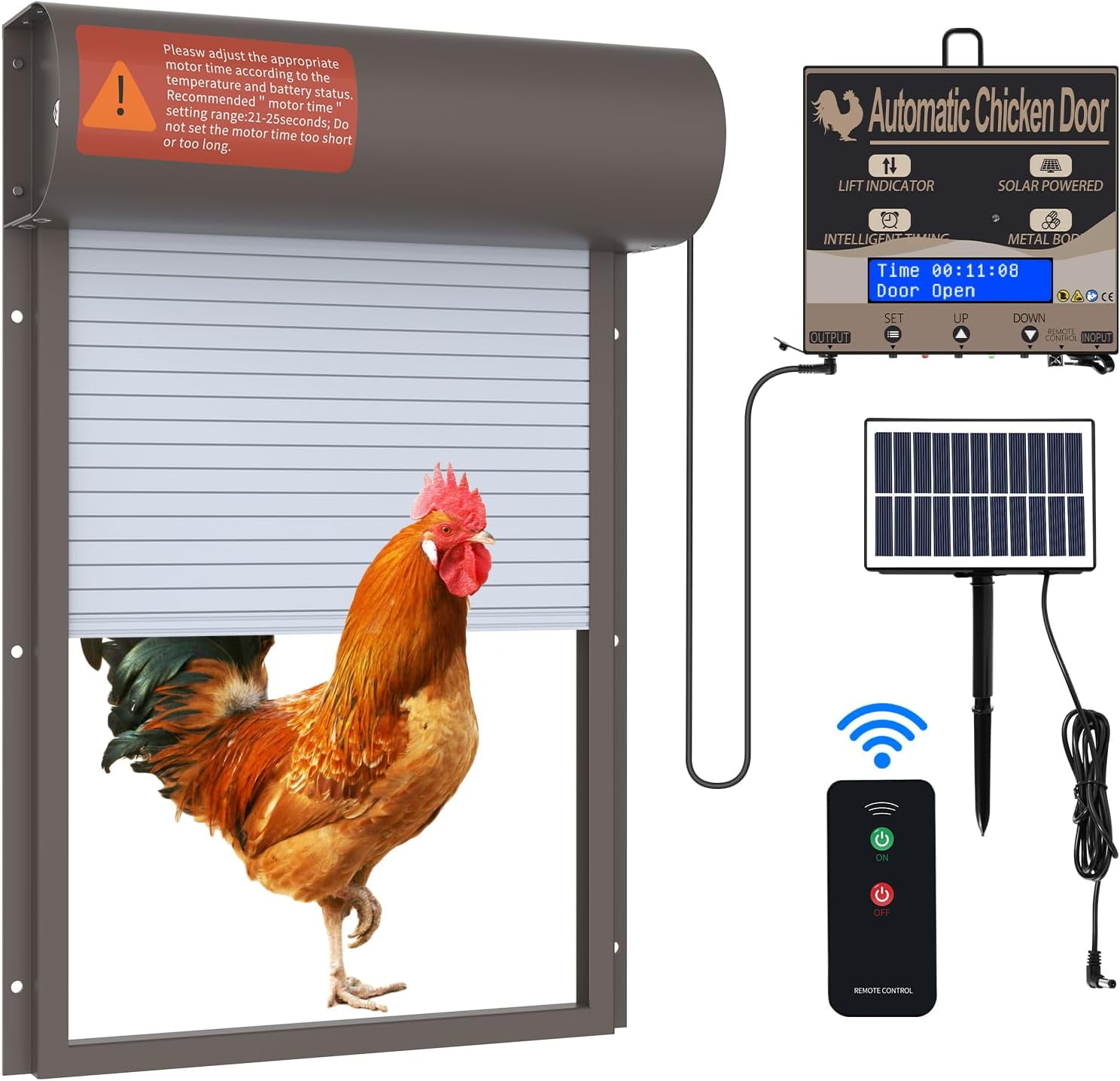 Remote Control Cooked Chicken Automatic Solar Chicken Coop Door for Chickens 4 Program Modes Timer ...