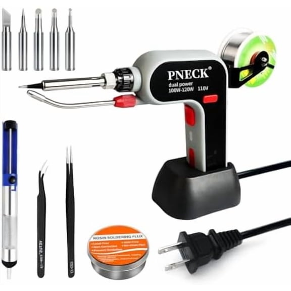 Automatic Soldering Gun Kit, 100W/120W Dual Power Soldering Iron Kit with Ceramic Heater, 5 Tips, Pump, flux, Tweezers for Electronics Welding Repair DIY$$Tools & Hardware Other