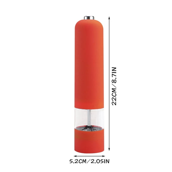 Automatic Spice Mill Battery Powered Salt Grinder with Push Button Operation and Adjustable Ceramic Grinder for Kitchen Cooking Bbq and Outdoor Picnics Orange