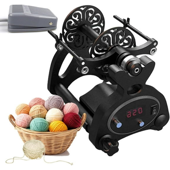 Automatic Spinning Wheel with Adjustable Speed-Stepless Adjustment,Mini Yarn Wool Ball Winder Machine-Forward & Reverse,with 4pcs Spools/Foot Control,for Yarn Weaving,Blending Roving