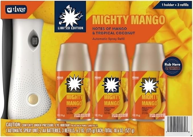 Automatic Spray Air Freshener, Mighty Mango Scents 1 Holder + 3 Refills ...