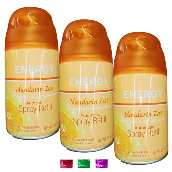 Automatic Spray Refill Mandarin Zest Energy Scent 4.5 Oz 3 Pack, Scented Air Freshener, Long Lasting Odor Deodorizer & Neutralizer for Pet Living Room Bathroom Kitchen w/ Snoep in Beperkte Oplage