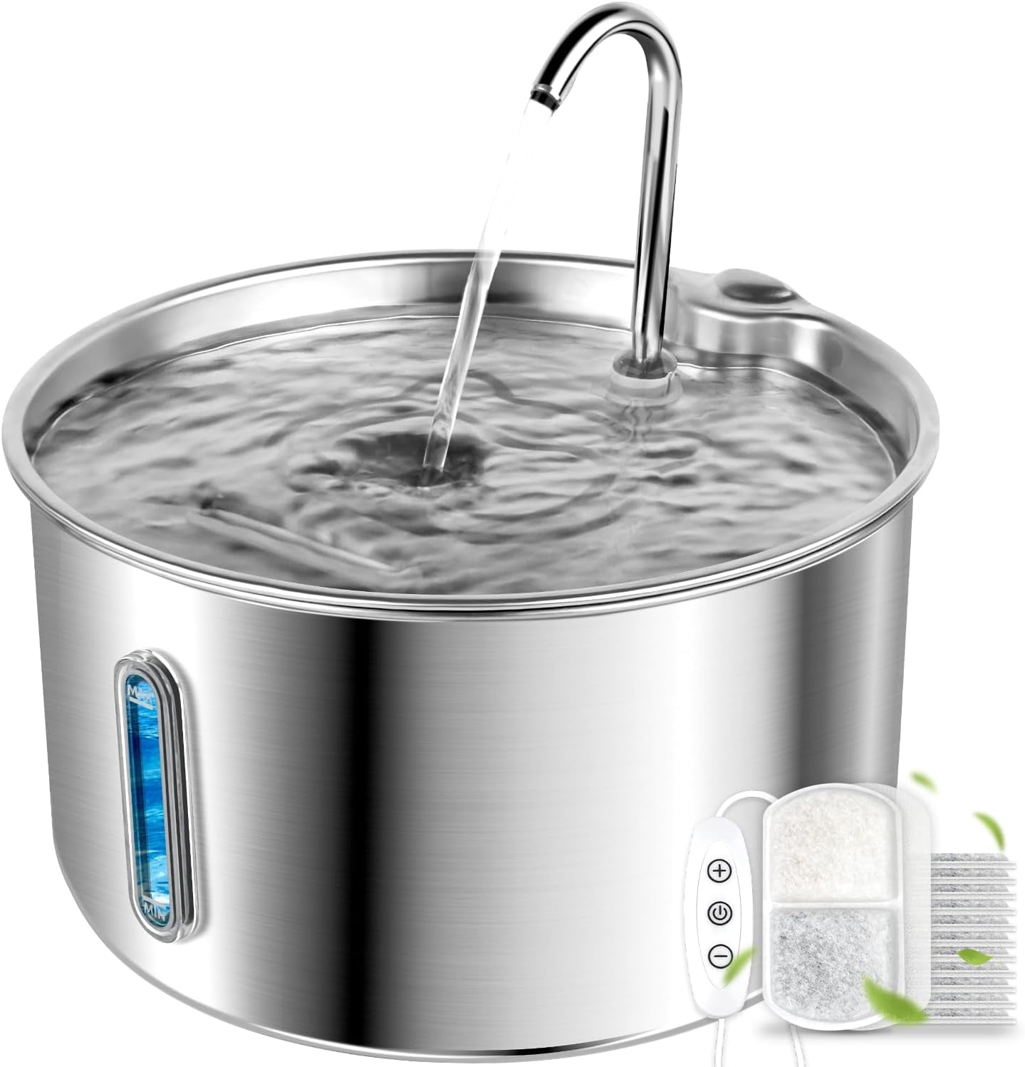 Automatic Stainless Steel Pet Water Fountain, 4L/135oz Capacity with Replacement Filters, Ultra-Quiet Adjustable Pump, 3 Flow Modes for Cats and Dogs in Multi-Pet Homes