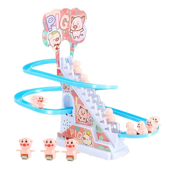 Automatic Stair Climbing Slide Track Playset with Animated Motion Lights and Melodies for Preschool Learning