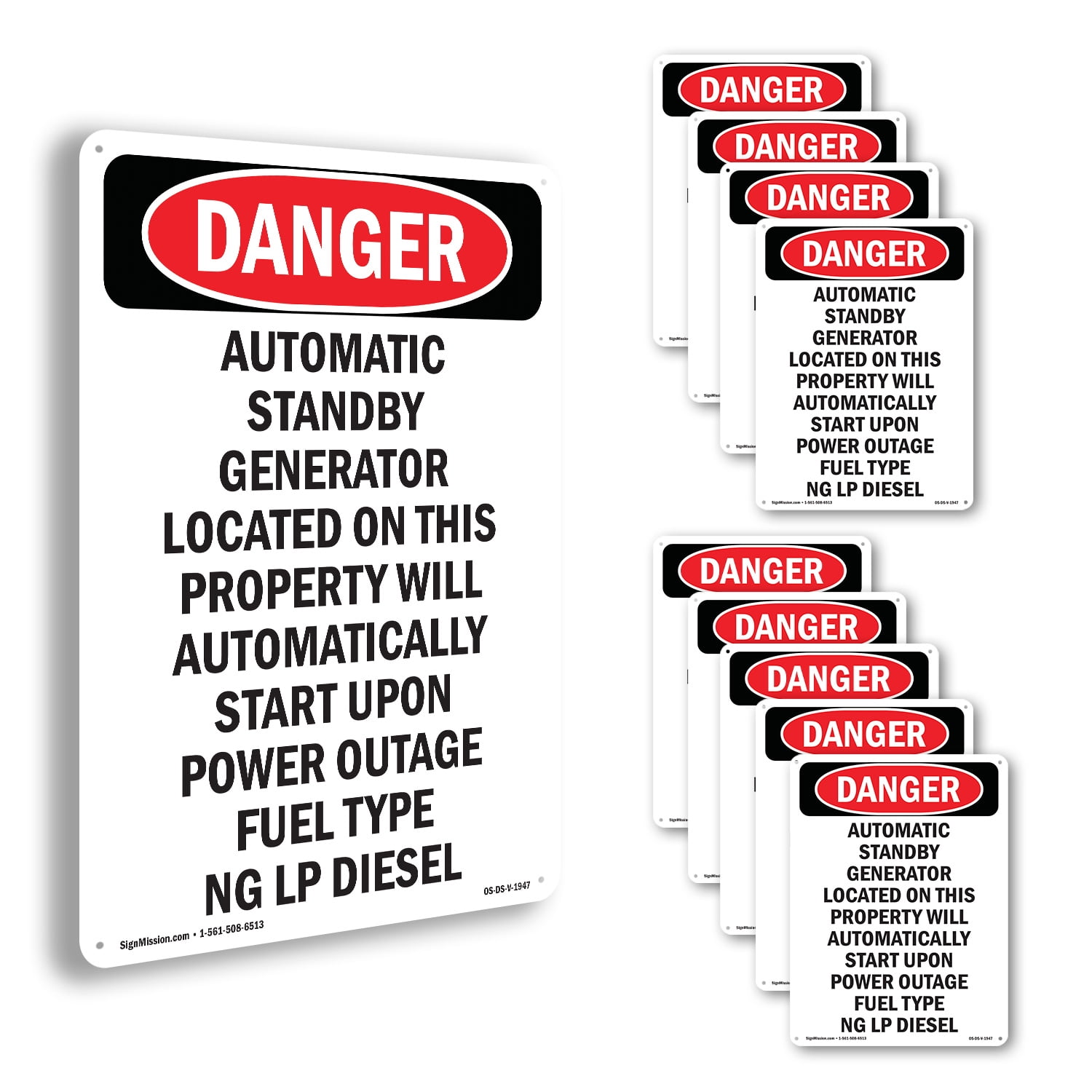 Automatic Standby Generator Located OSHA Danger Aluminum Sign 24 Inch x ...