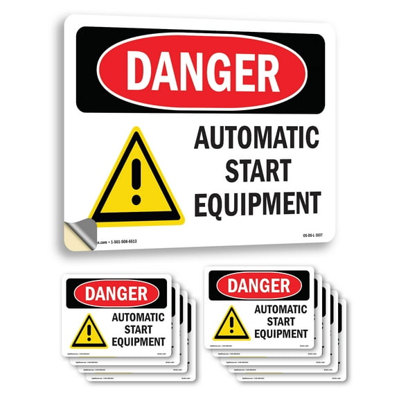 Automatic Start Equipment OSHA Danger Vinyl Decal Label 14 Inch x 10 Inch - 10 Pack