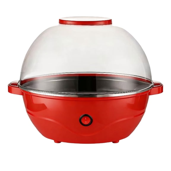 Automatic Stirring 12-cup Popcorn Maker Popper, Hot Oil Popcorn Machine w/Measuring Cap & Built-in Reversible Serving Bowl, Great for Home Party, Safety ETL Approved,Red,12.4x10.2"