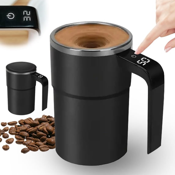 Automatic Stirring Coffee Cup with LED Display, 13oz Self-Stirring Mug, 304 Stainless Steel Material